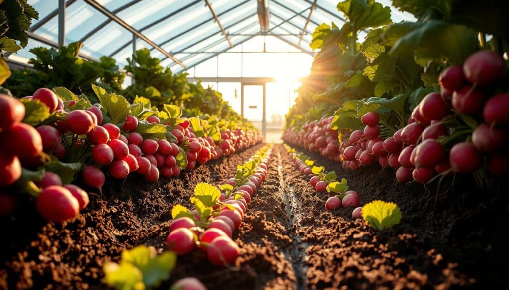 Radieschen Ernte im Gewächshaus