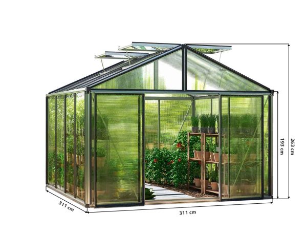 GFP - Gewächshaus ASTERIA 311x311 cm, 16 mm, 4 Fenster, Doppeltür, Gewächshaus Aluminium, Tomatenhaus, Gartenhaus, Treibhaus, gewächshaus günstig, Glashaus – Bild 4