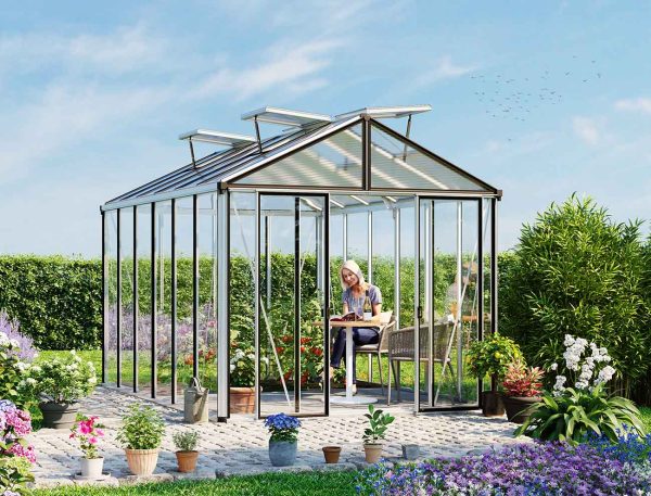 GFP - Gewächshaus HERA 263x388 cm, mit ESG Sicherheitsglas 4 mm, 4 Fenster, Doppeltür, Gewächshaus Aluminium, Tomatenhaus, Gartenhaus, Treibhaus, gewächshaus günstig, Glashaus – Bild 2