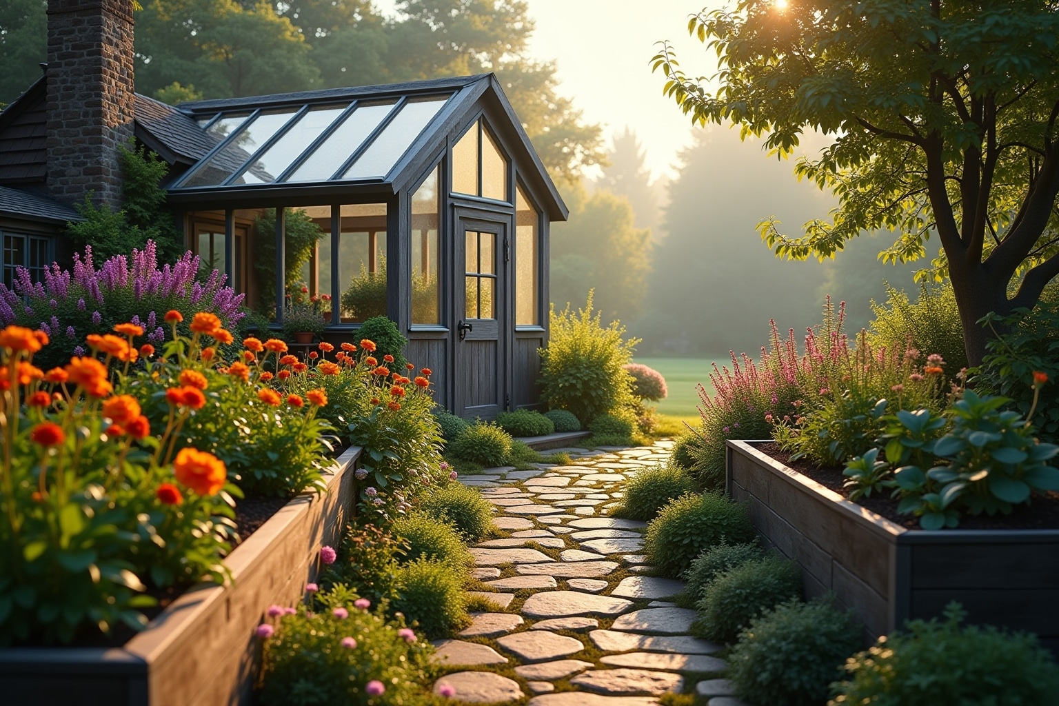 bauerngarten mit gewächshaus-Titel